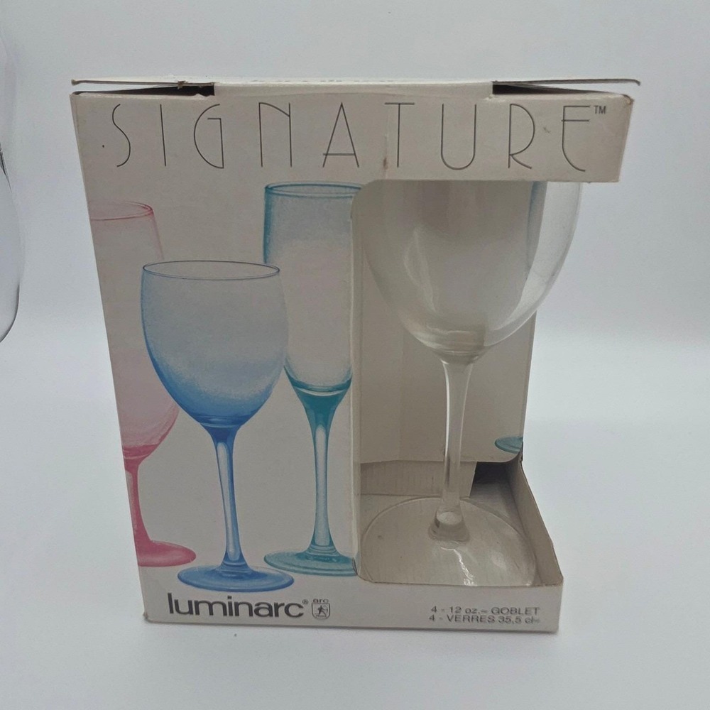 Luminarc Signature Goblet Glasses Set 4, 12 oz, Vintage Barware, Made‎ in France